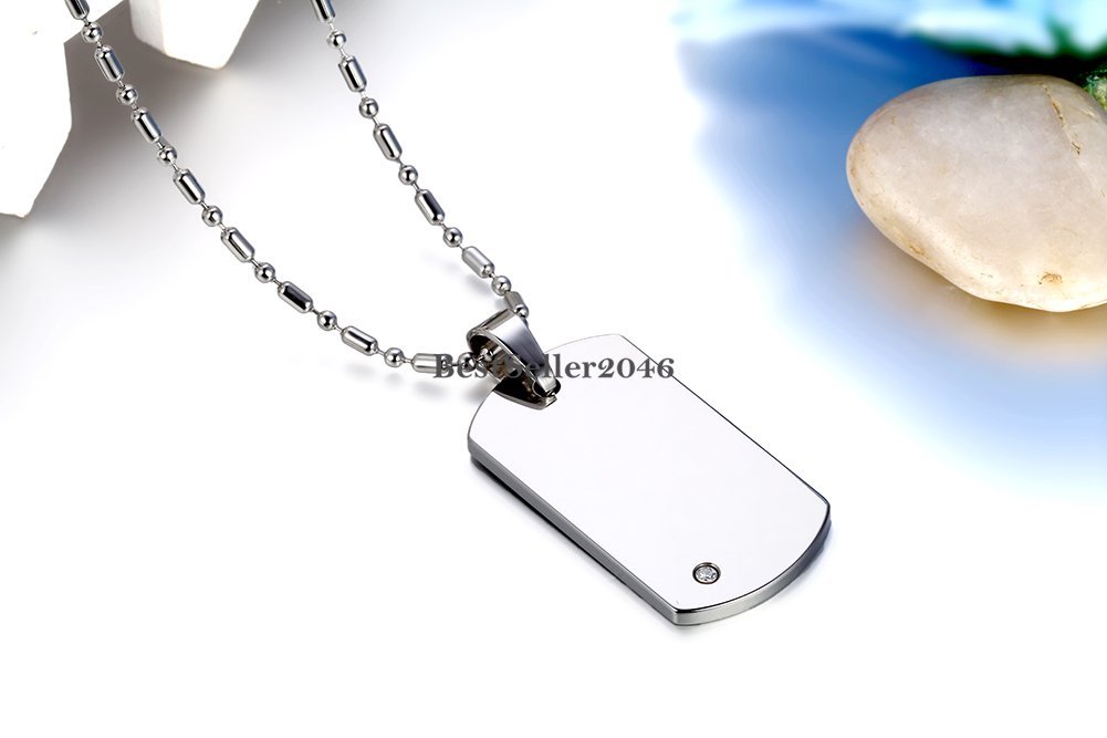 Men Boys Polished Tungsten Carbide Dog Tag Pendant Stainless Steel Necklace 22″