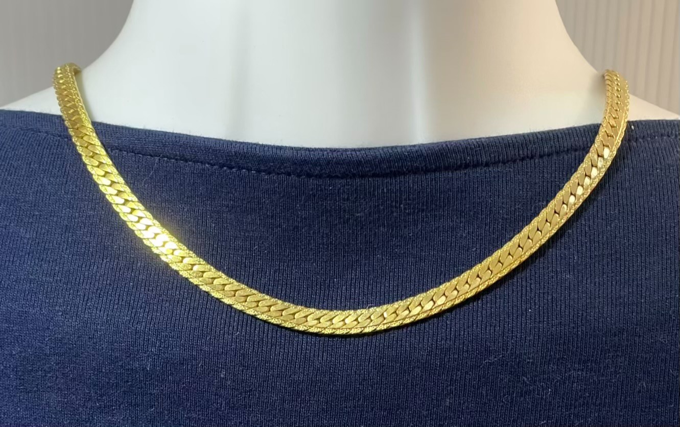 18KGP Chain Necklace Flat Yellow Gold-Plated Herringbone 5 mm Wide 17″ Long