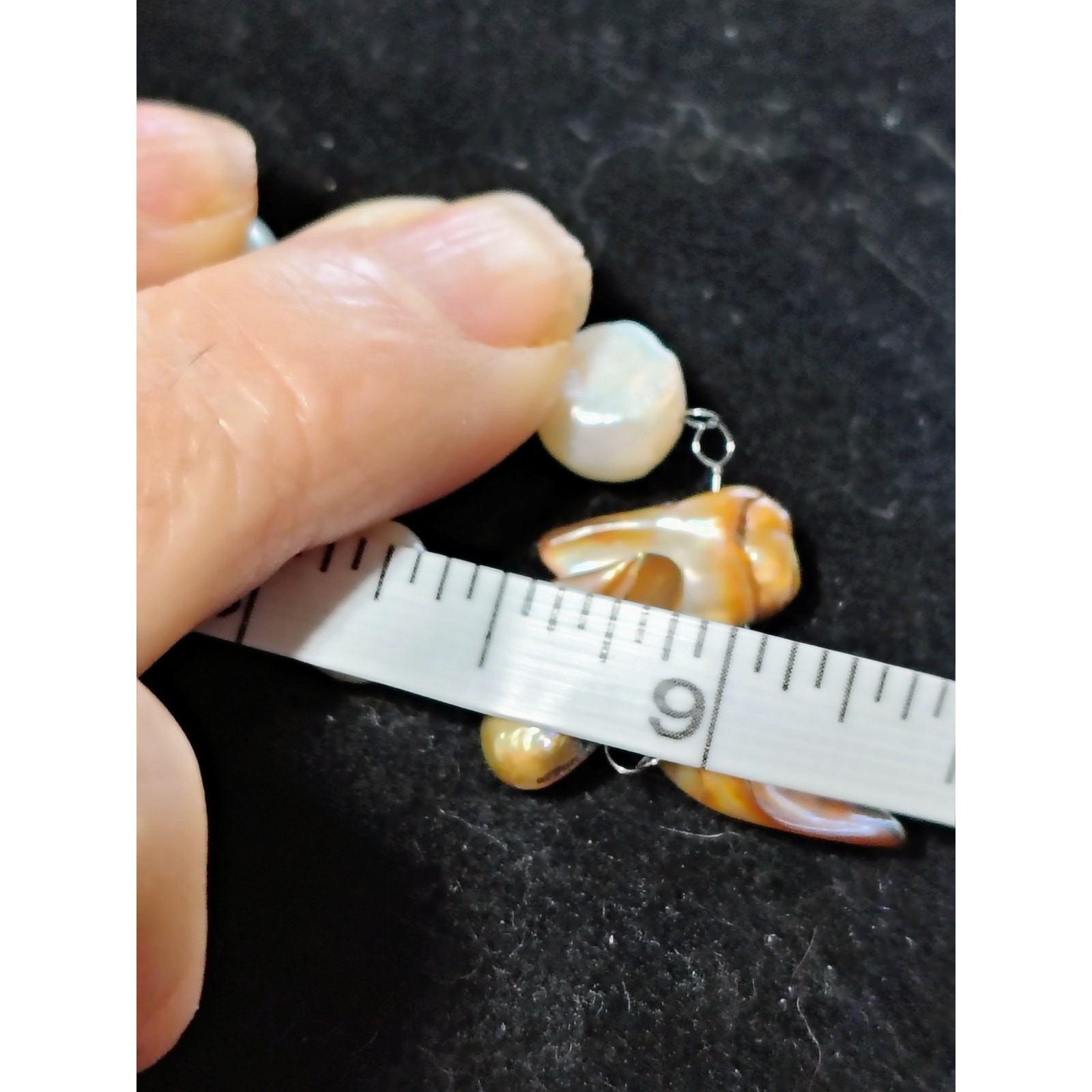 Freshwater Pearl Necklace White Coin Pearls Bronze Biwa Flame Pearls 20″