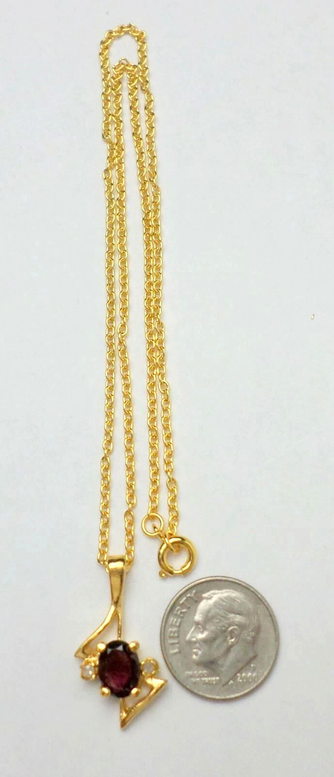 Vintage Lindenwold Fine Jewelers Gold Dark Red Garnet Pendant 16″ Chain Necklace