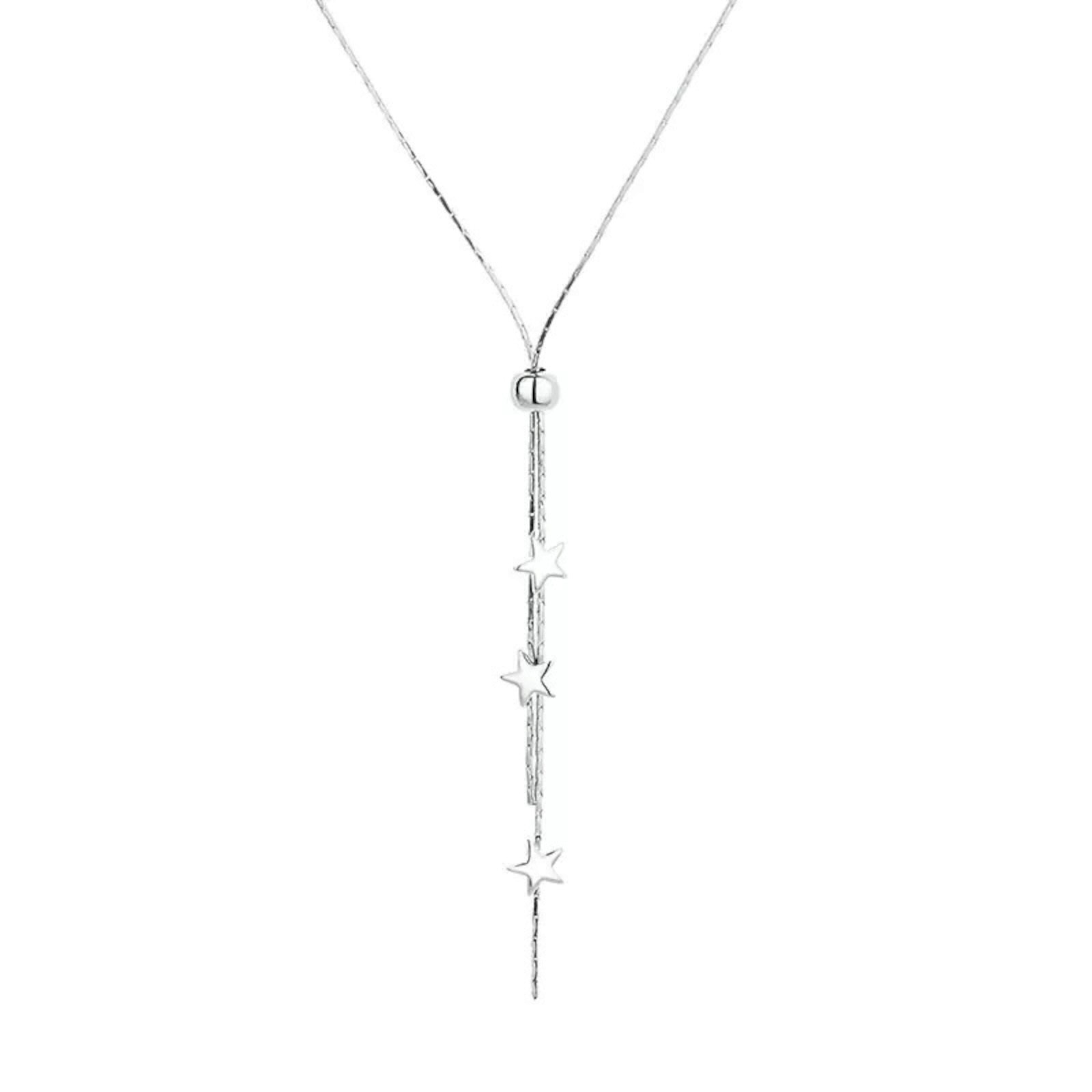 925 Sterling Silver Plated Star Slide Lariat Pendant Necklace Women B26