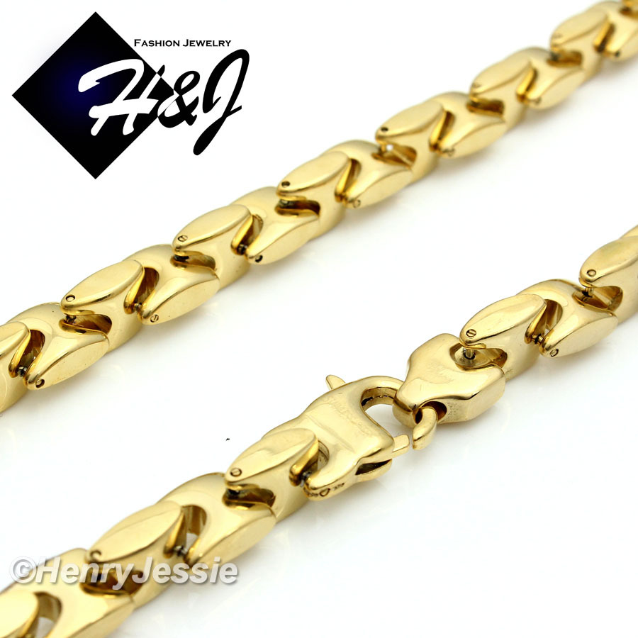 24″Stainless Steel 8mm Gold Plated Interlock Chain Anchor Cross Pendant*P58