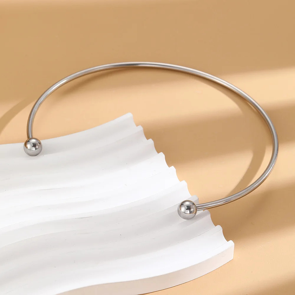 Women’s Stainless Steel Solid Ball Necklace Punk Silver Adjustable Jewelry