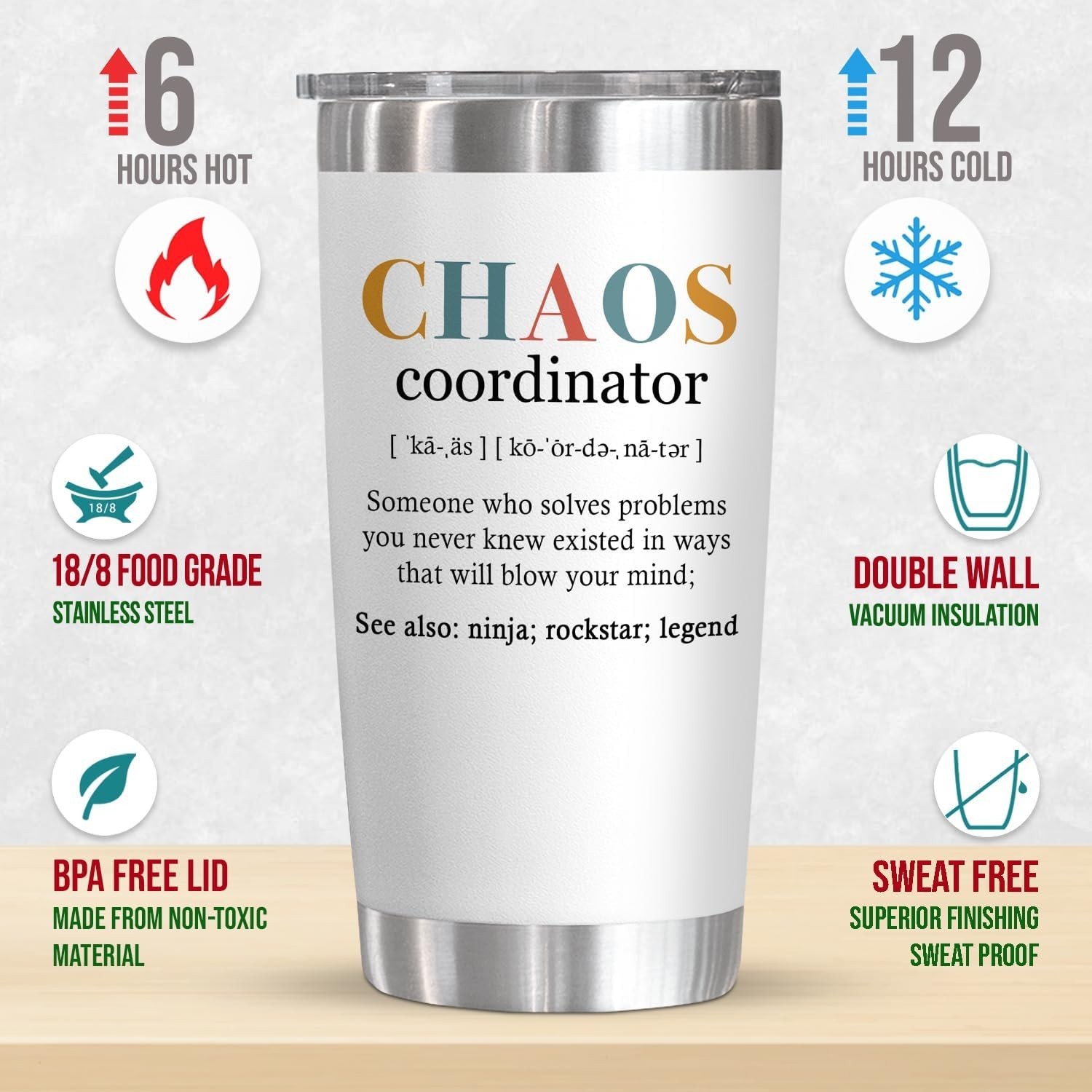 Insulated 20oz Chaos Tumbler – Stylish Christmas Gift for Coworkers & Friends