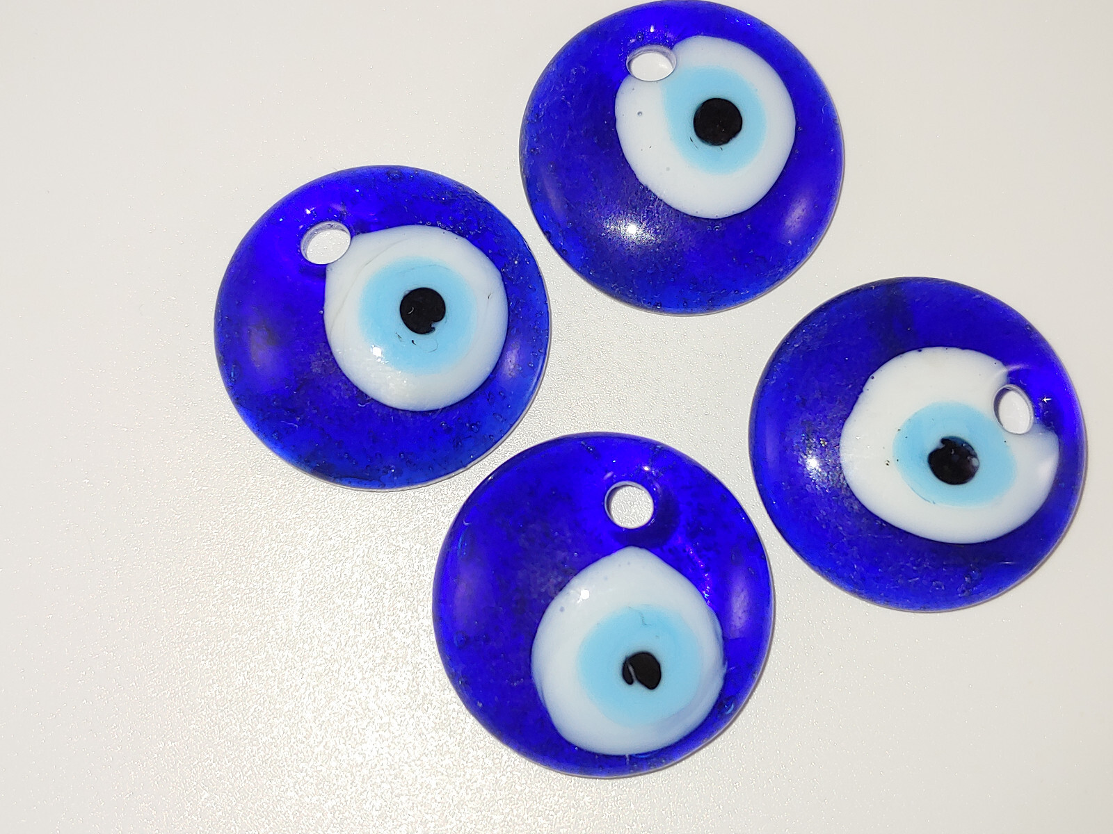 4PC. Evil Eye Pendant Handmade Lampwork Glass 25mm x 7mm Dark Blue New Lot