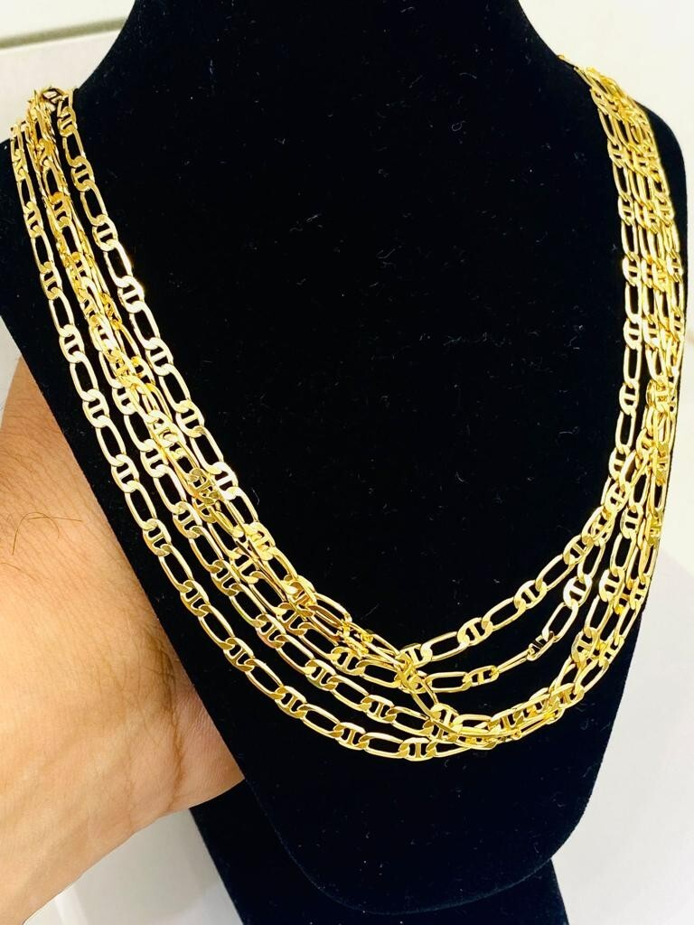 14K Gold Filled Figaro Mariner Chain Necklace 24″ 3.5mm for Mens Cadenas Hombre