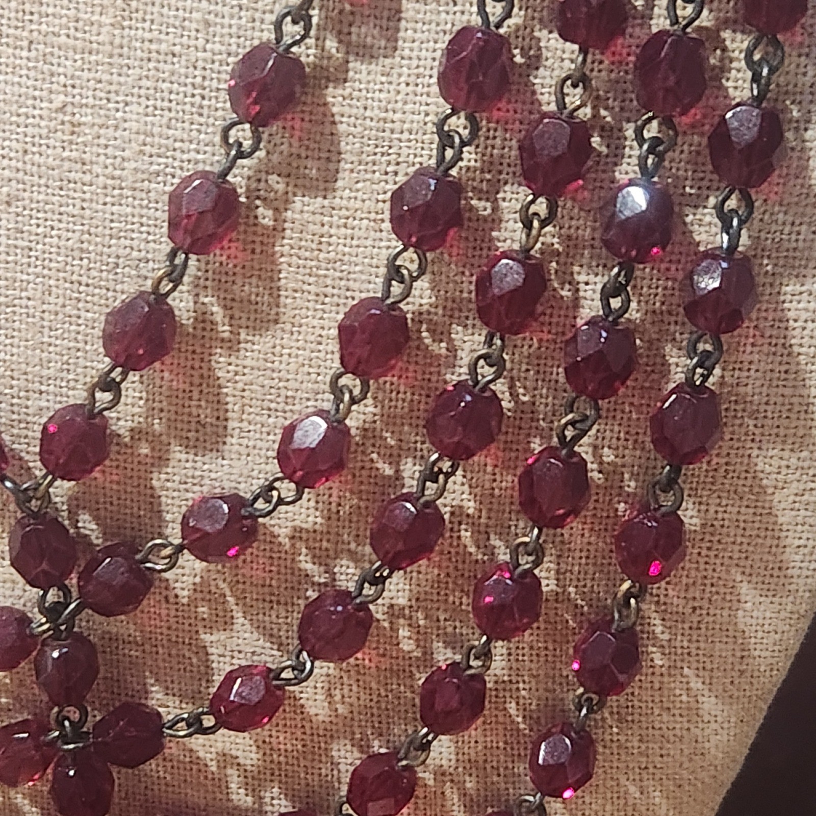 Lyndell NYC Red Crystal Multi Strand Bib Necklace Antiqued metal Tone 15in.