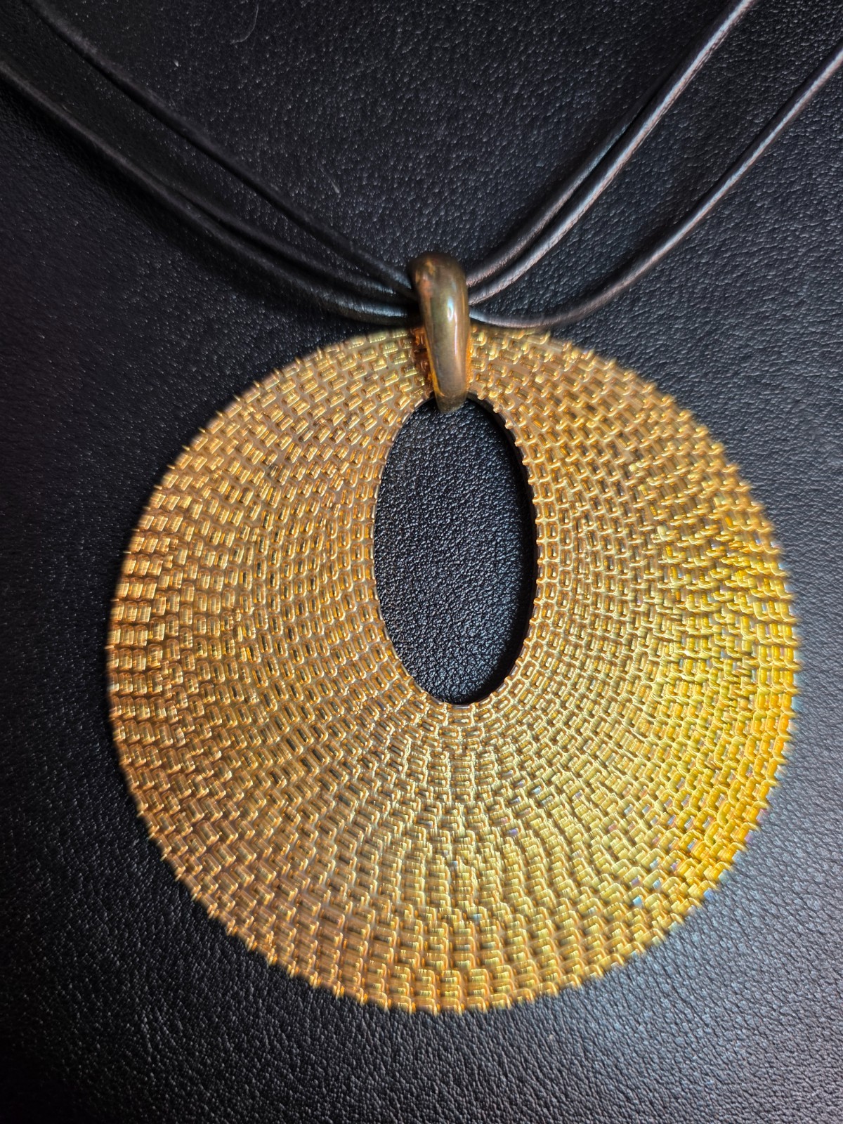 NWT Joan Rivers Large Gold Tone Medallion on Leather Cord Necklace 21 Inch