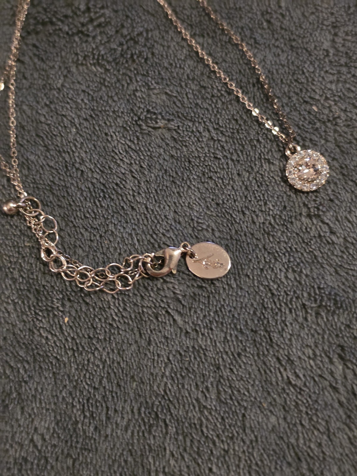 Silver Tone Round Crystal Halo Charm Pendant Necklace Cable Chain Adjustable