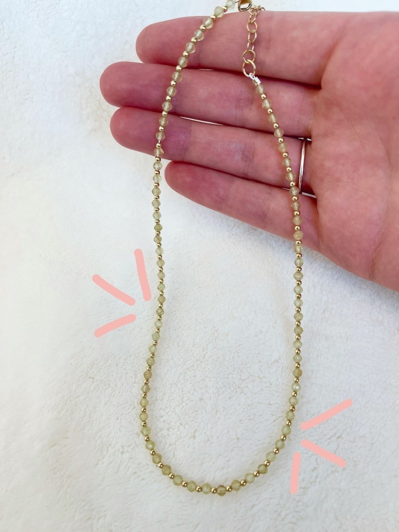 Dainty A++ Peridot Faceted Round Gemstone Gold Filled Beads Women Necklace 18”
