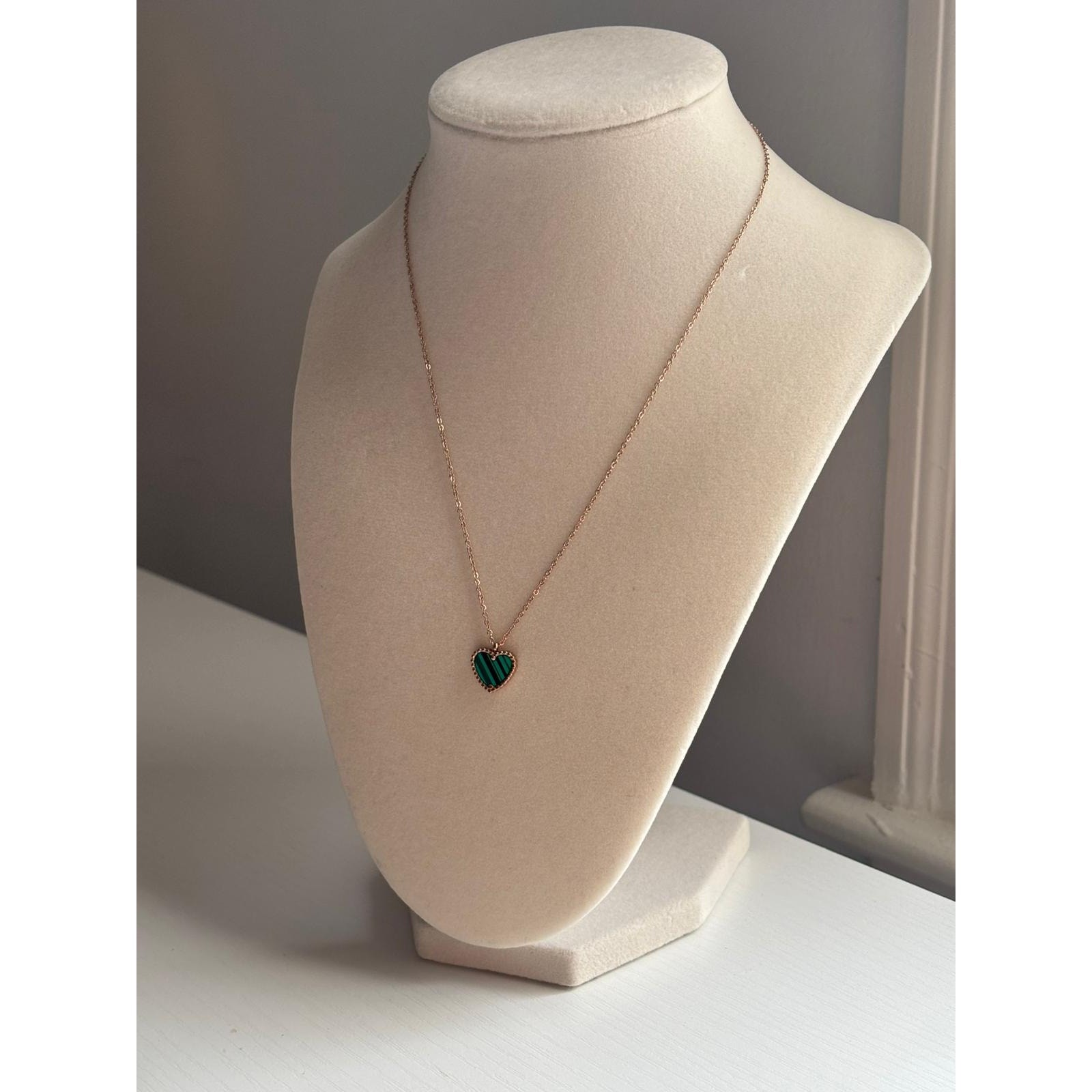 Rose Gold Green Heart Necklace Dainty Pendant Minimalist Jewelry