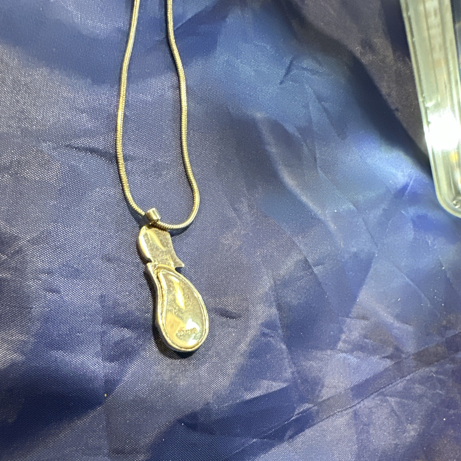 Gold Tone Snake Chain Necklace Teardrop Charm Pendant Signed Lobster