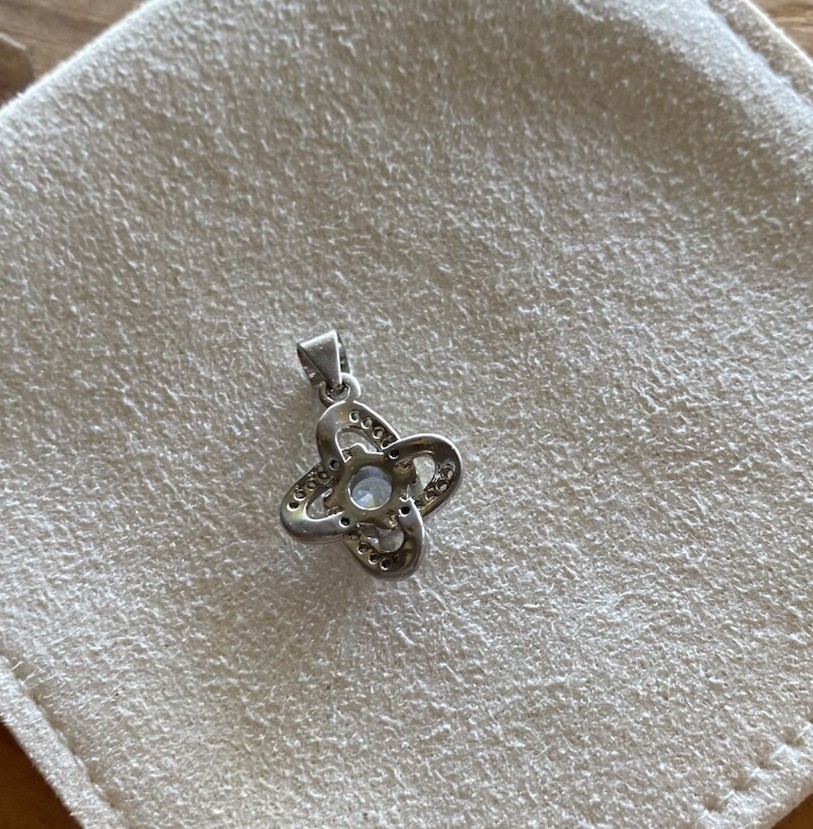 925 Sterling Silver Flower Pendant Charm, White Cubic Zirconia, Prong Set Signed