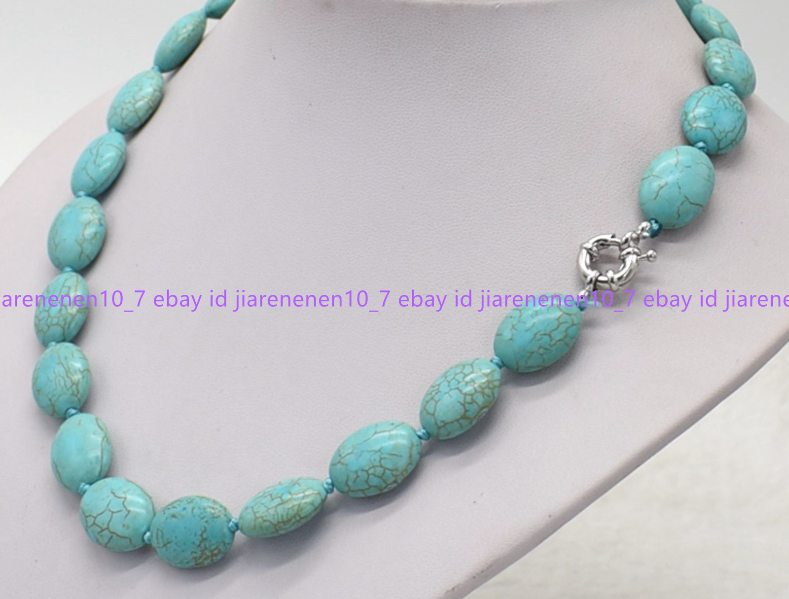 Natural 13x18mm Blue Turquoise Oval Gemstone Necklace 18-36 In