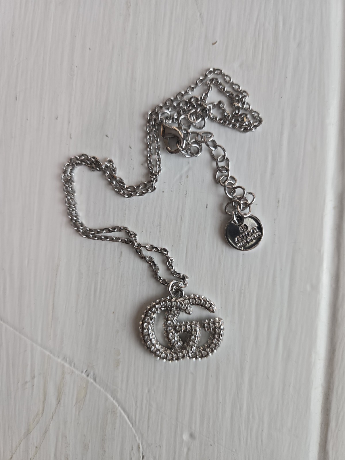 Silver Designer Rhinestone Charm Necklace 19″