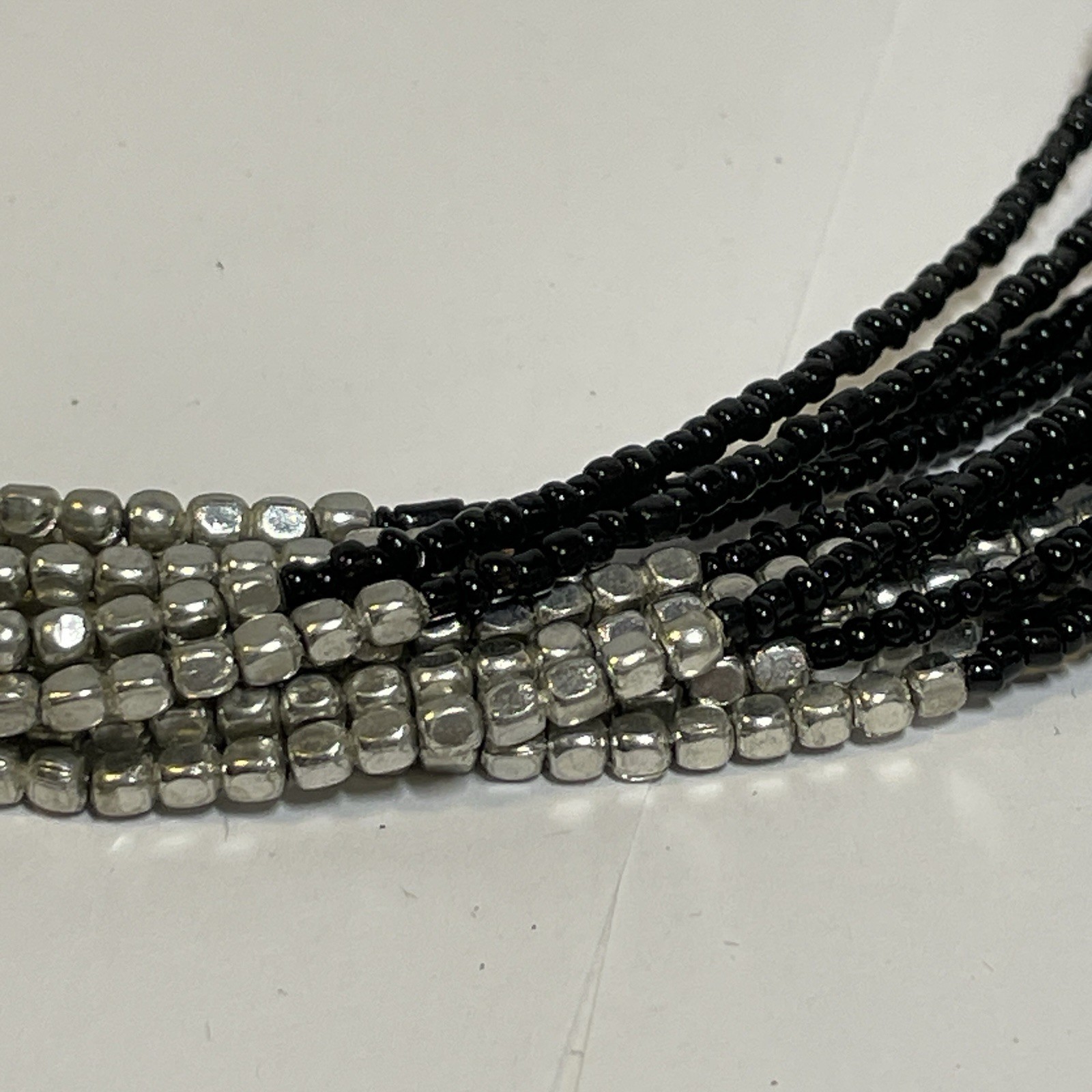 Multi Strand Gunmetal Gray Seed Bead Statement Necklace