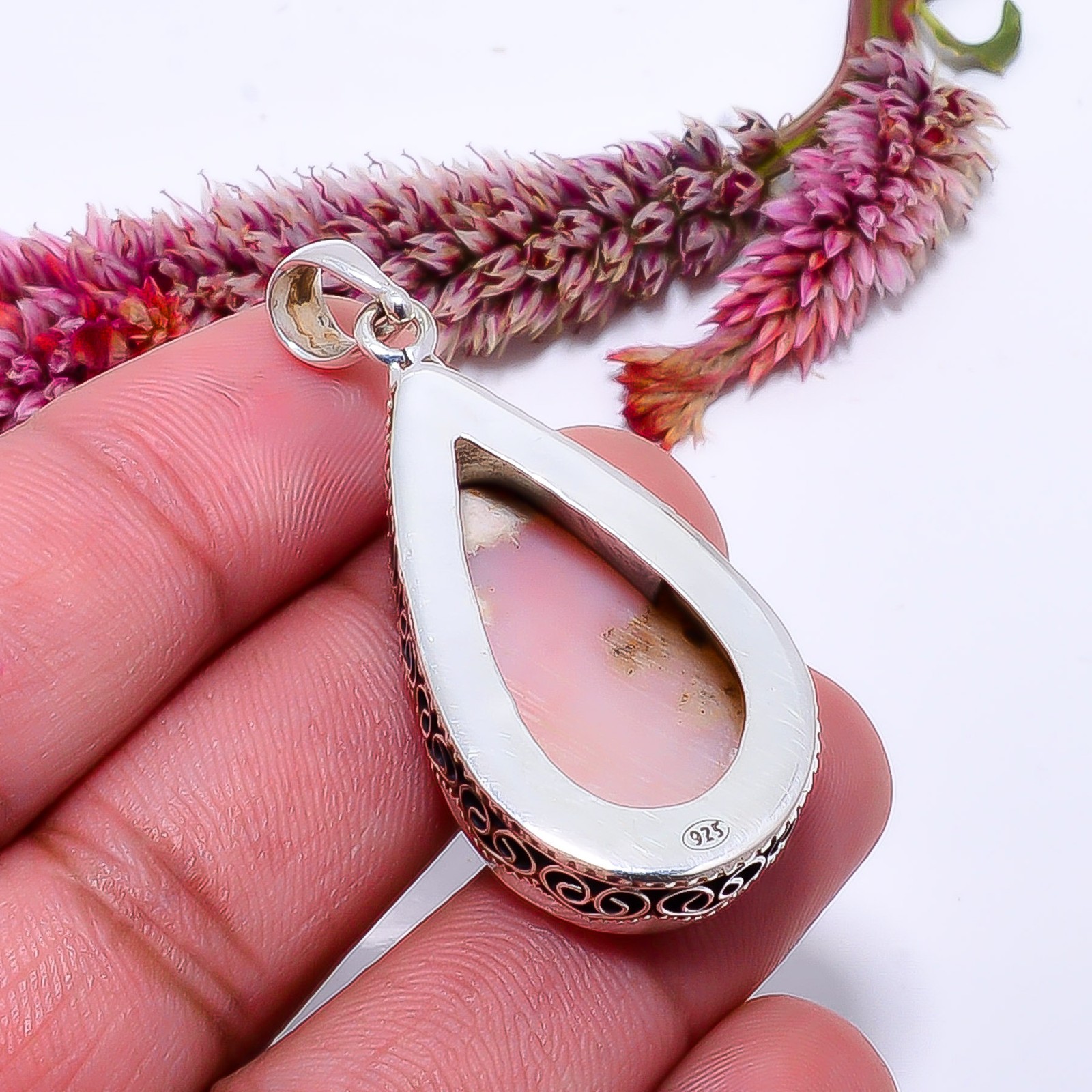 Pink Opal – Peru Fine Art 925 Sterling Silver Jewelry Pendant 1.87″ P10367114220