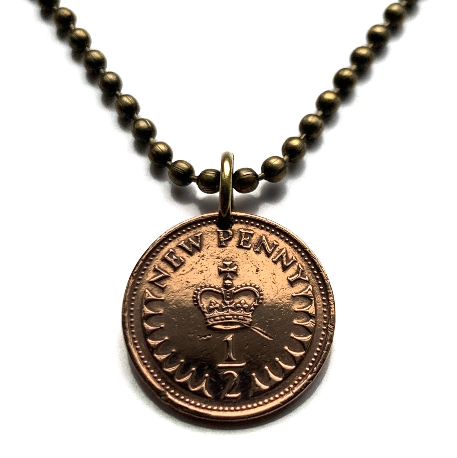 1971 England UK 1/2 New Penny coin pendant Henry VII English crown London 000552