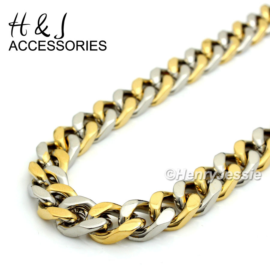 18-40″ Stainless Steel WIDE 9mm Silver/Gold Plated Classic Cuban Curb Necklace