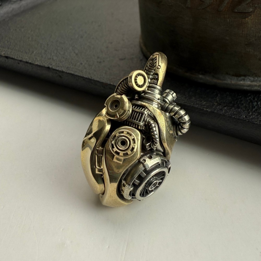 Mechanical Heart Pendant Brass White Bronze, Kinetic Steampunk Jewelry Xmas Gift