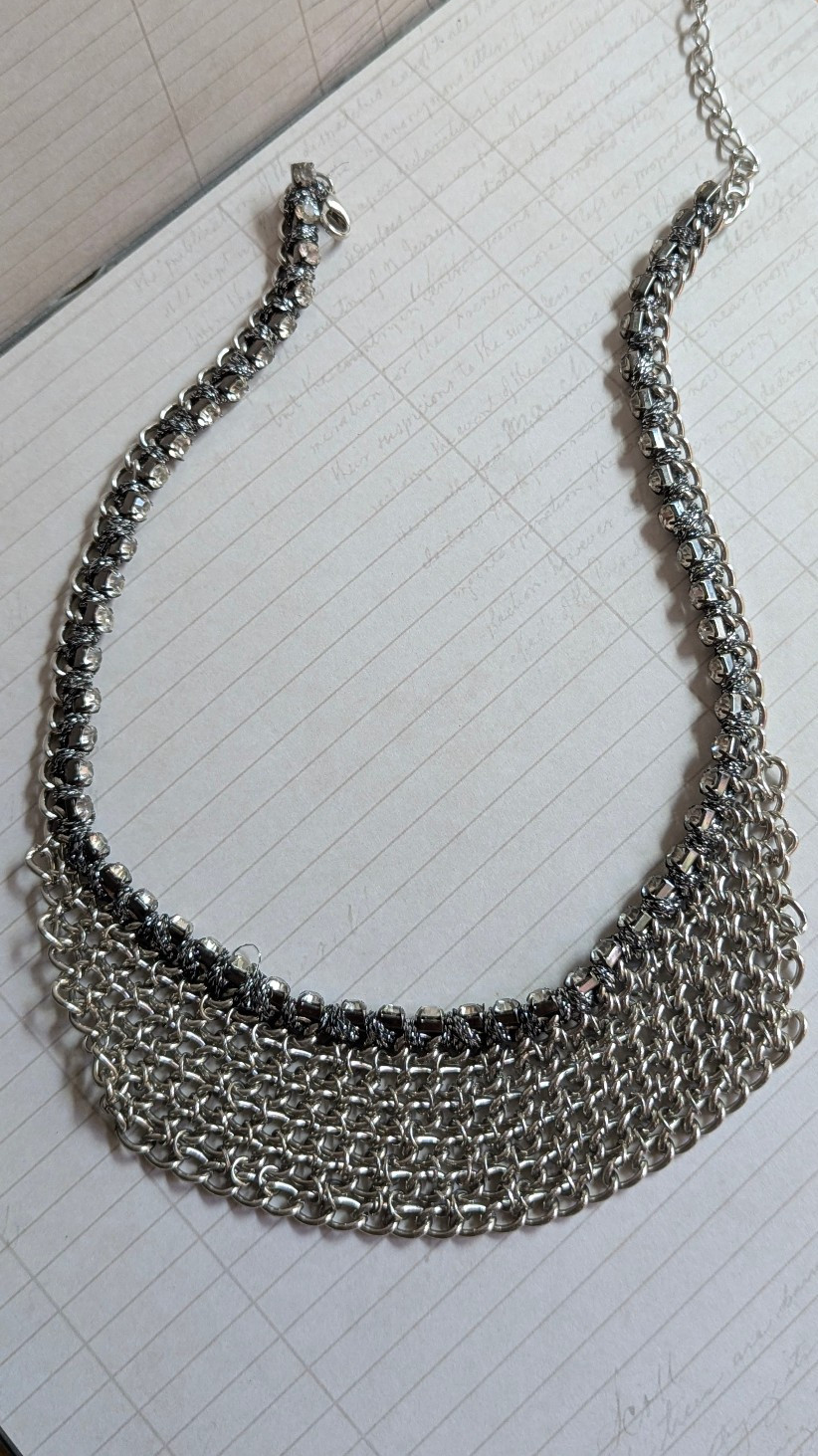 Premier Designs Silver Mesh Bib Necklace Statement Chain Fringe Collar 18″
