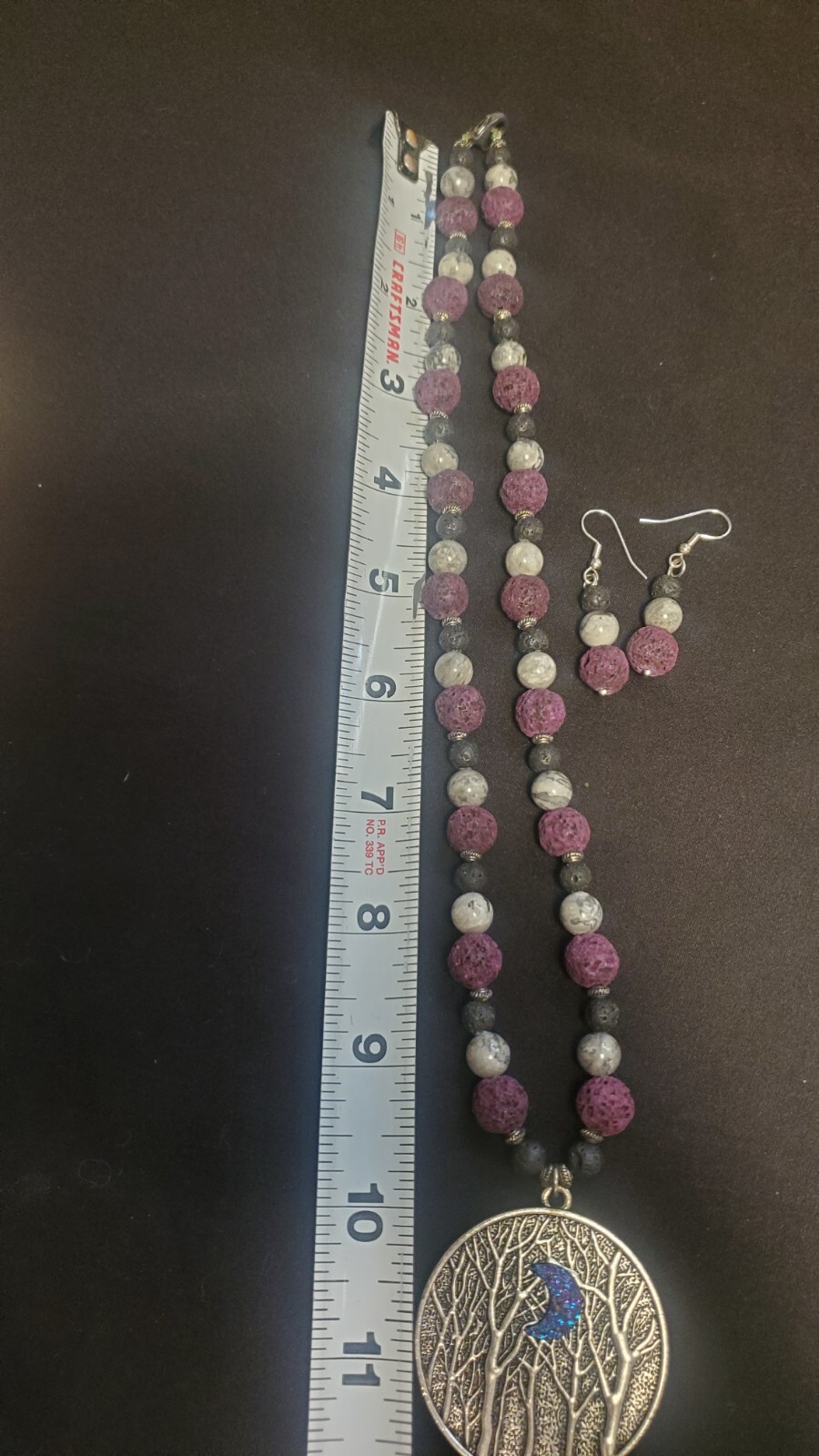 Handmade Womens Necklace Set Semi Precious Moon And Trees Pendant 20″ Total
