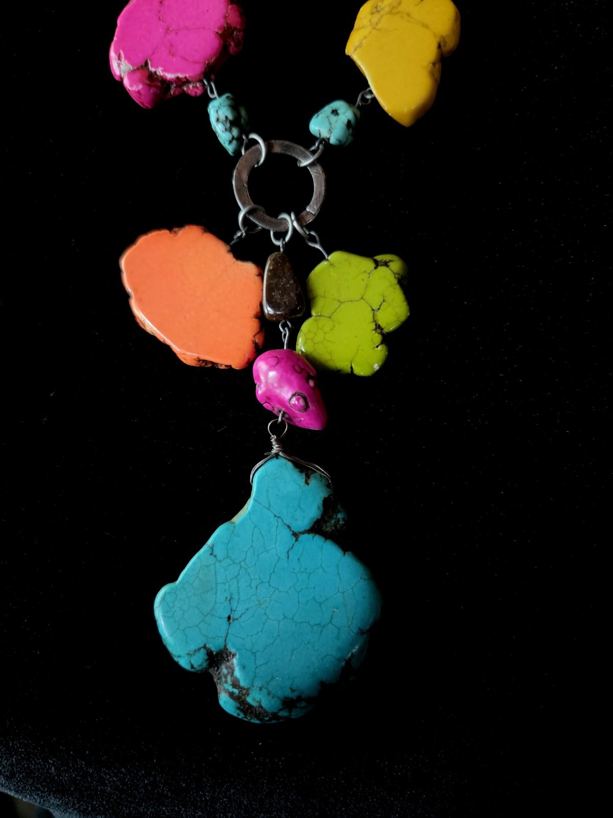 Vibrant Summer Long Howlite Chunky Statement Necklace Turquoise Color