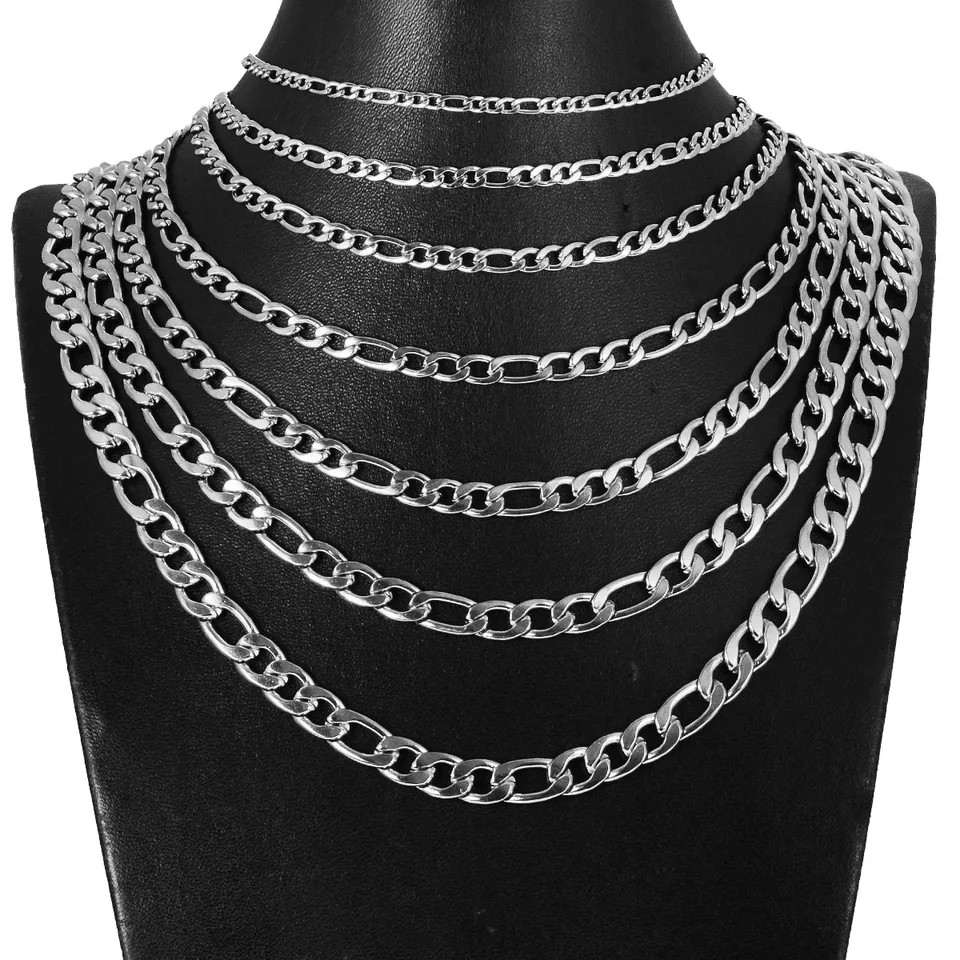 925 Sterling Silver Necklace Figaro Chain 2-12mm 40-75cm Women Jewelry