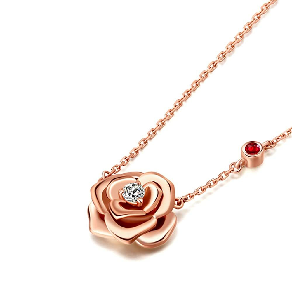 18k Rose Gold Plated CZ Stone Flower Pendant Necklace Jewelry Gift For Women 18″