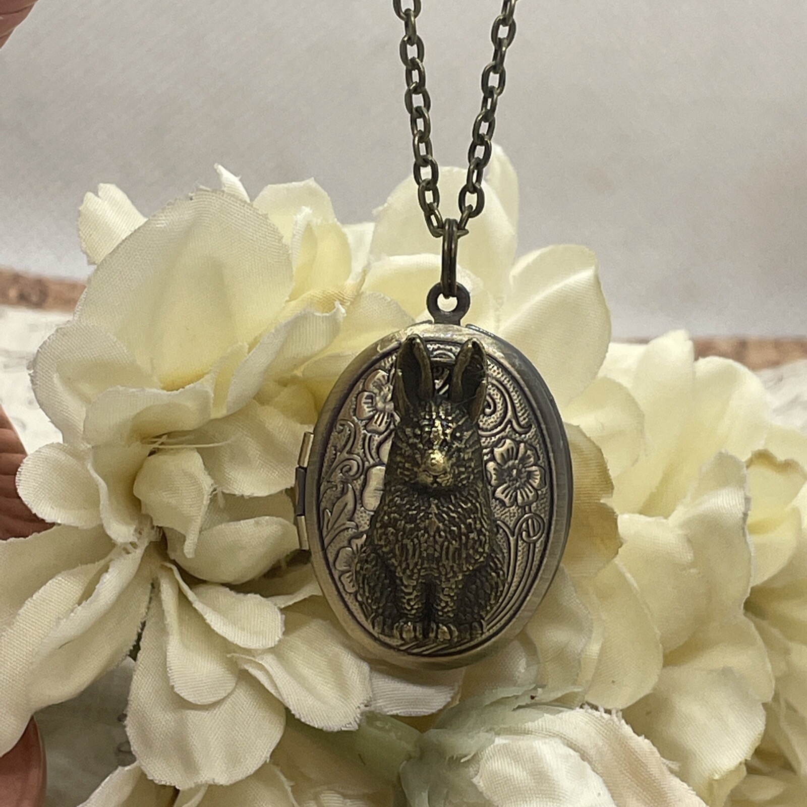 BUNNY RABBIT Locket Necklace JEWELRY Pendant PHOTO bronze Picture Birthday Gift