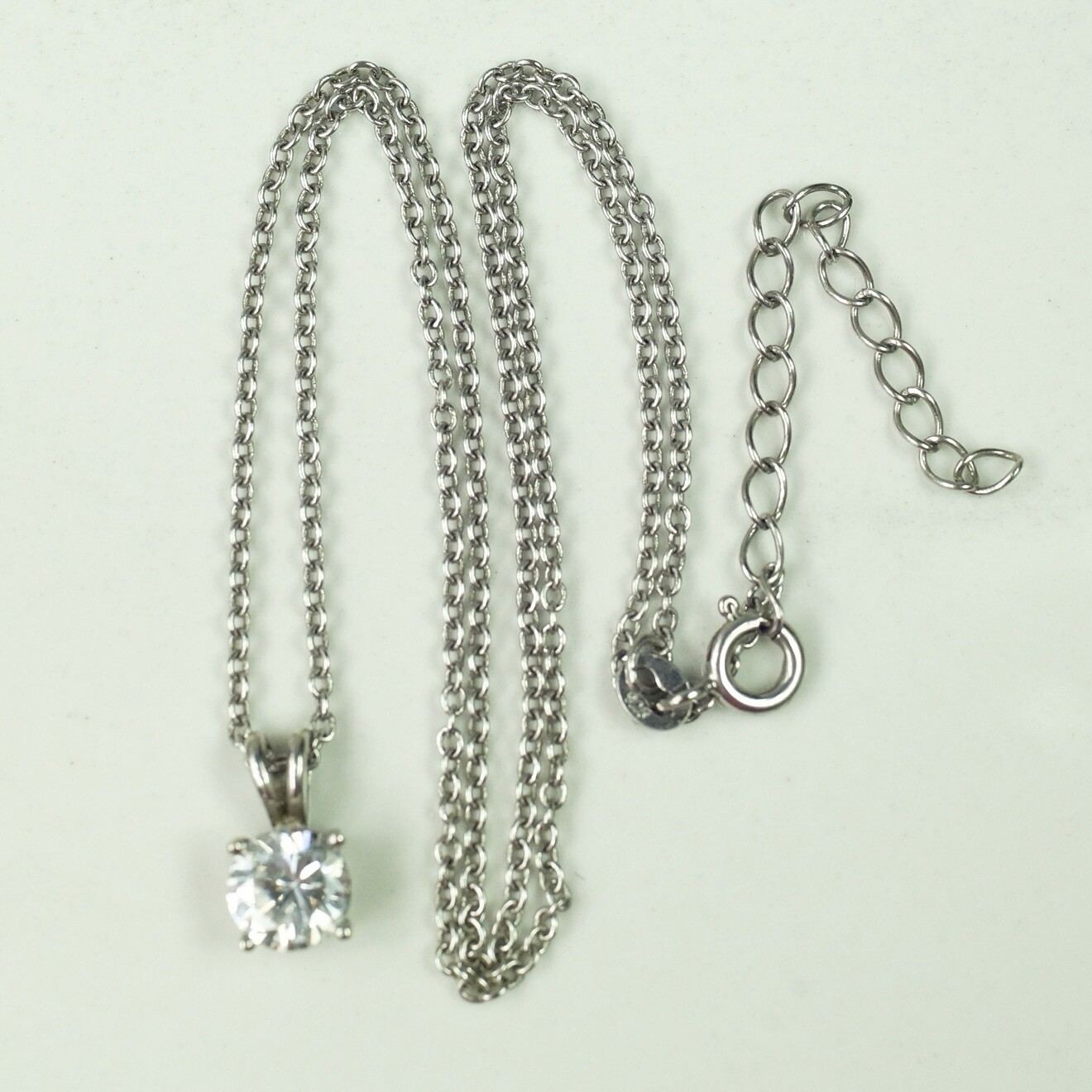 Sterling Silver Cable Chain Clear Colorless Round CZ Pendant Necklace
