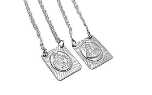 Stainless Steel Scapular Necklace with Sacred Heart & Our Lady Icons – 14 Inch C