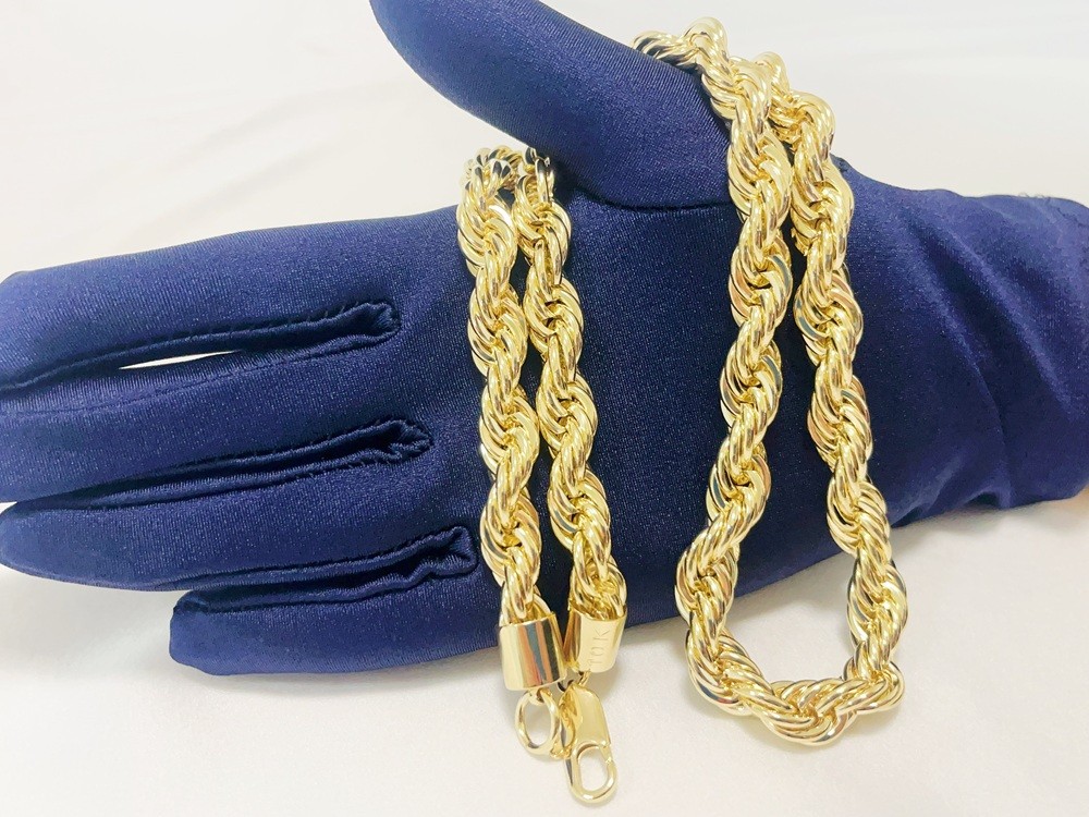 10K Yellow Gold 10mm Laser Diamond Cut Rope Chain Necklace Men Women 22″