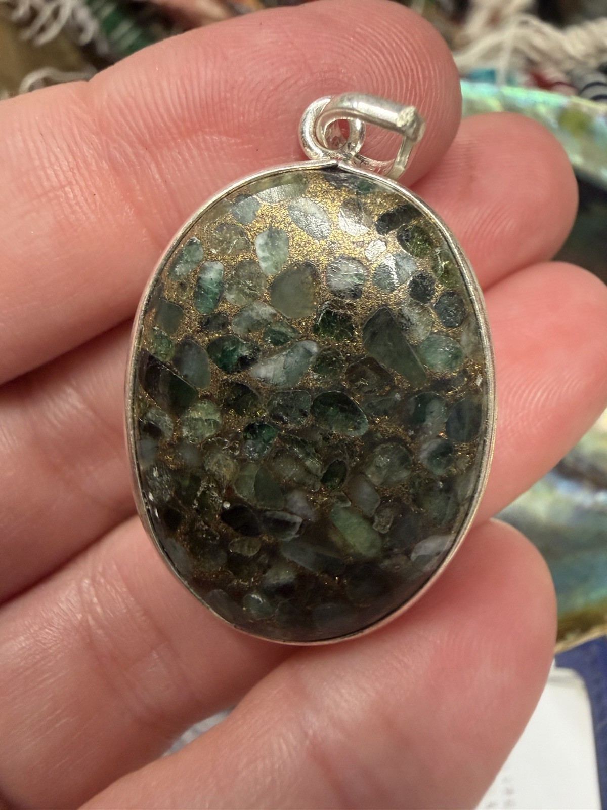 Sterling Silver 925 Oval Bezel Pendant Charm Signed unknown stone
