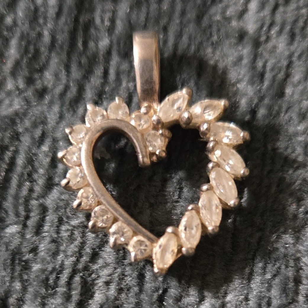 925 silver Gold Heart Charm Pendant cubic Zirconia Love White/Colorless Stone