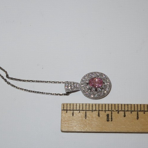 Vecceli Italy Sterling and Pink and Clear CZ Necklace