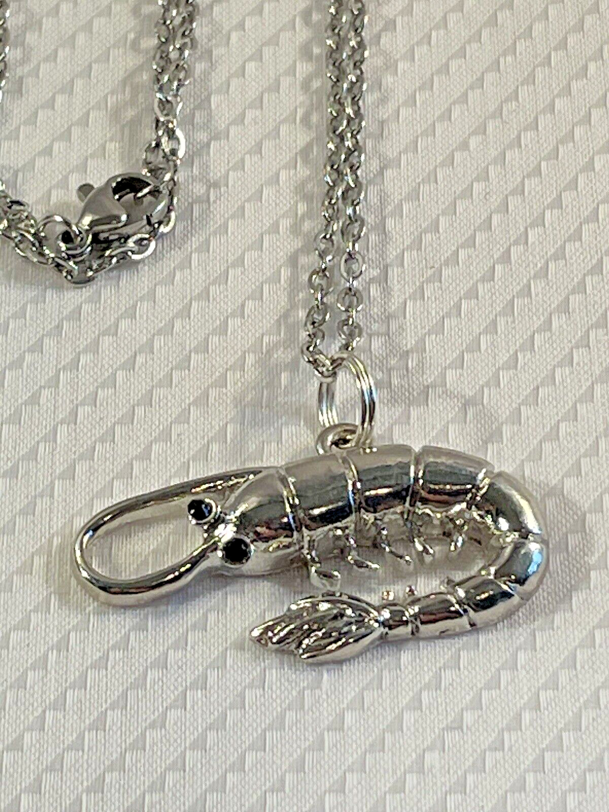 Shrimp Sea Life Silver Necklace 20” Stainless Coastal Fashion Jewelry NEW