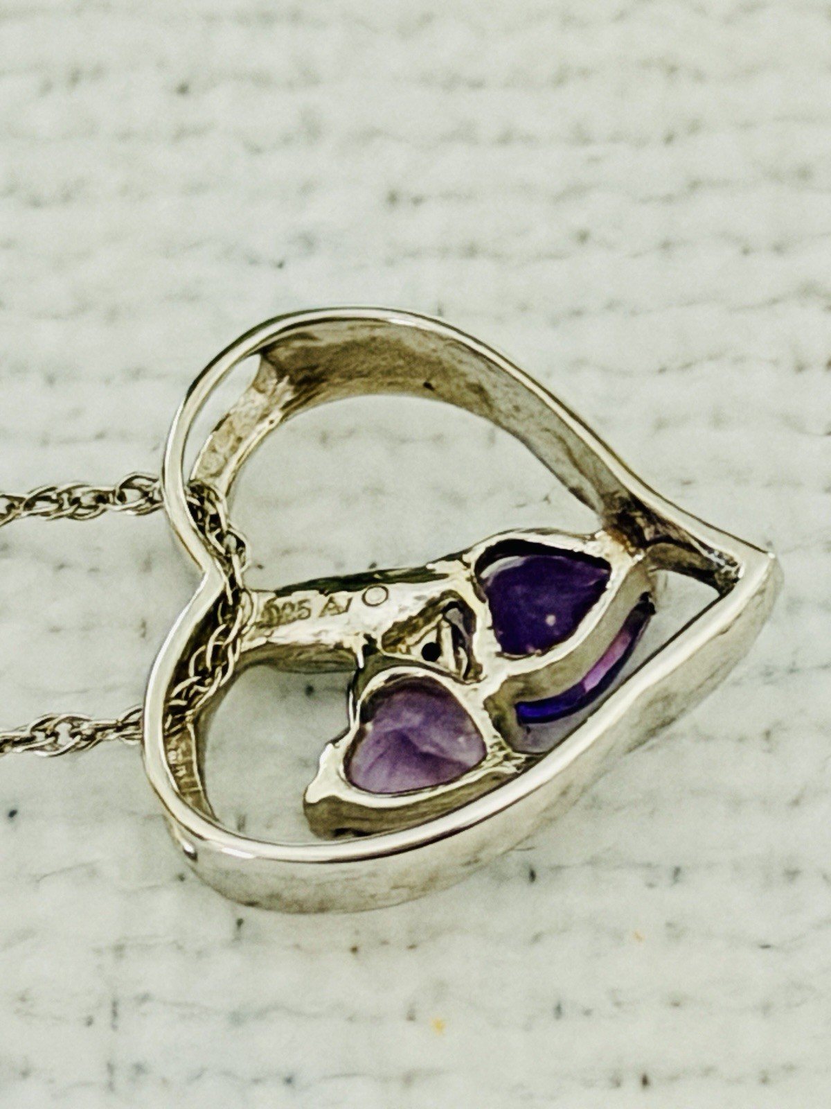 NWOT Italy 925 Sterling Silver Amethyst Heart Necklace, Bracelet & Earring Set