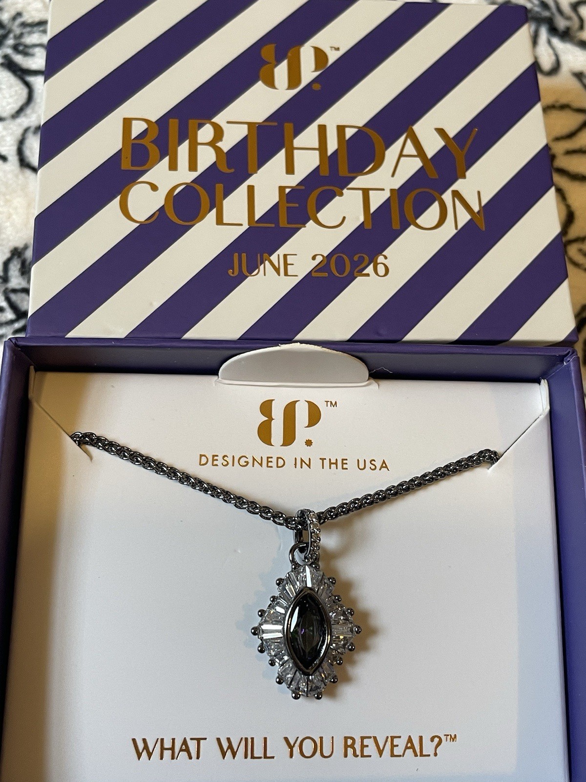 NEW! Bomb Party-June Necklace-“Mirrored Beauty”-LC Alexandrite, Hematite Plating