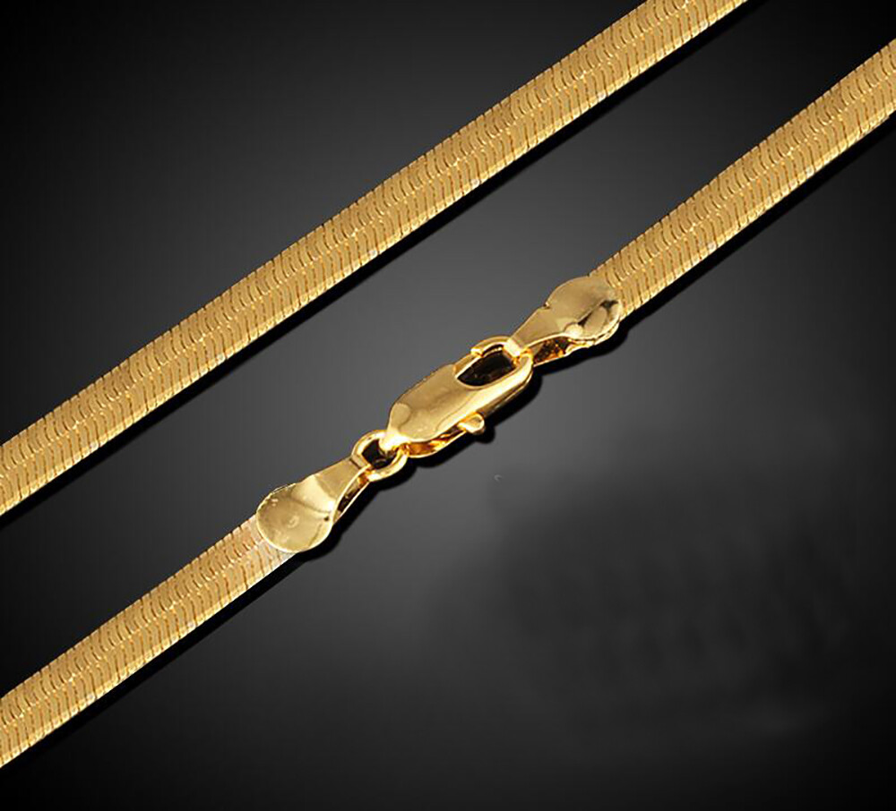 10mm Stainless Steel Flat Herringbone Chain 18K Gold Plated Necklace Bracelet