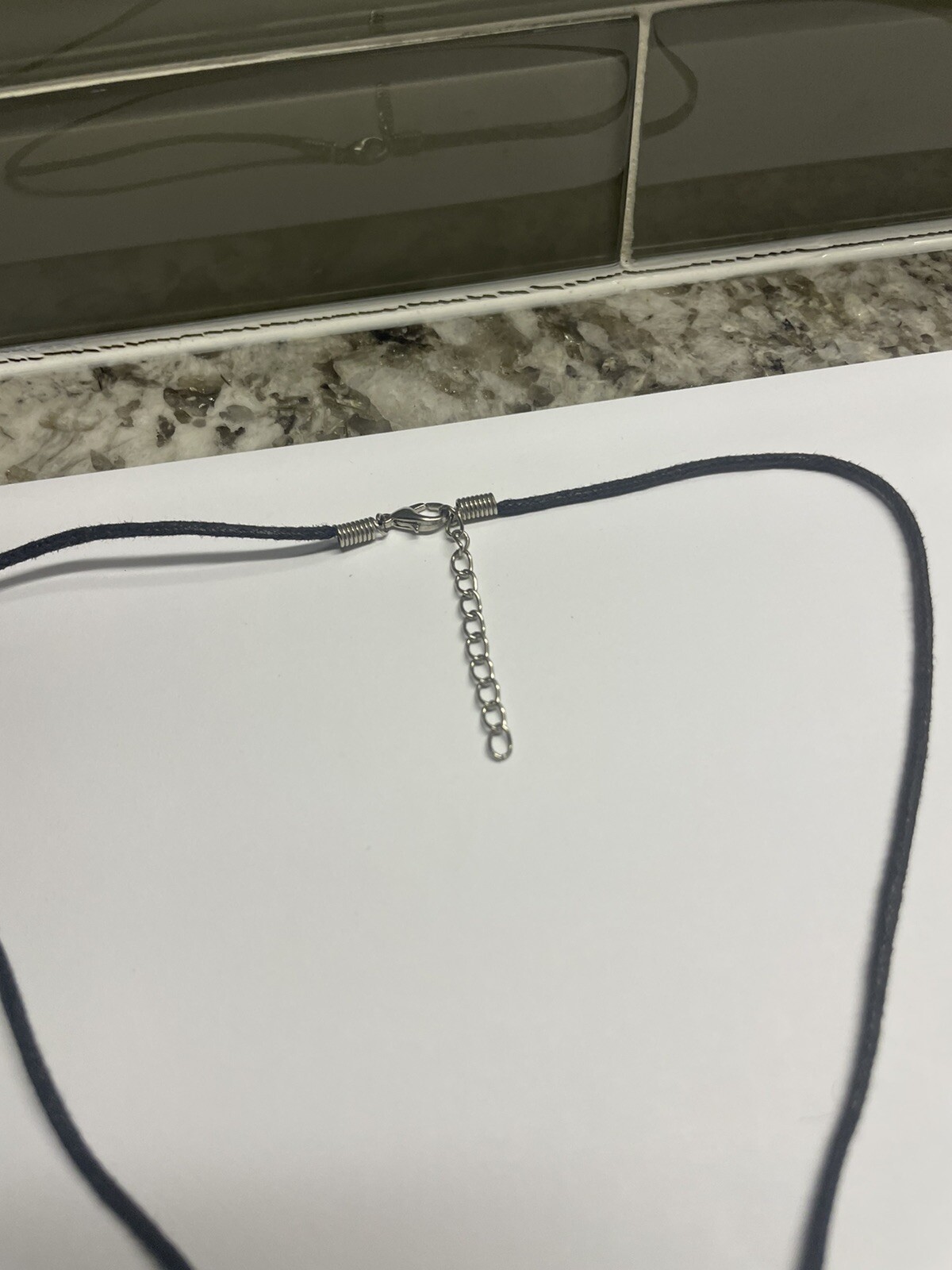 Women’s Grey Natural Stone Pendant / Black Cord Costume Necklace