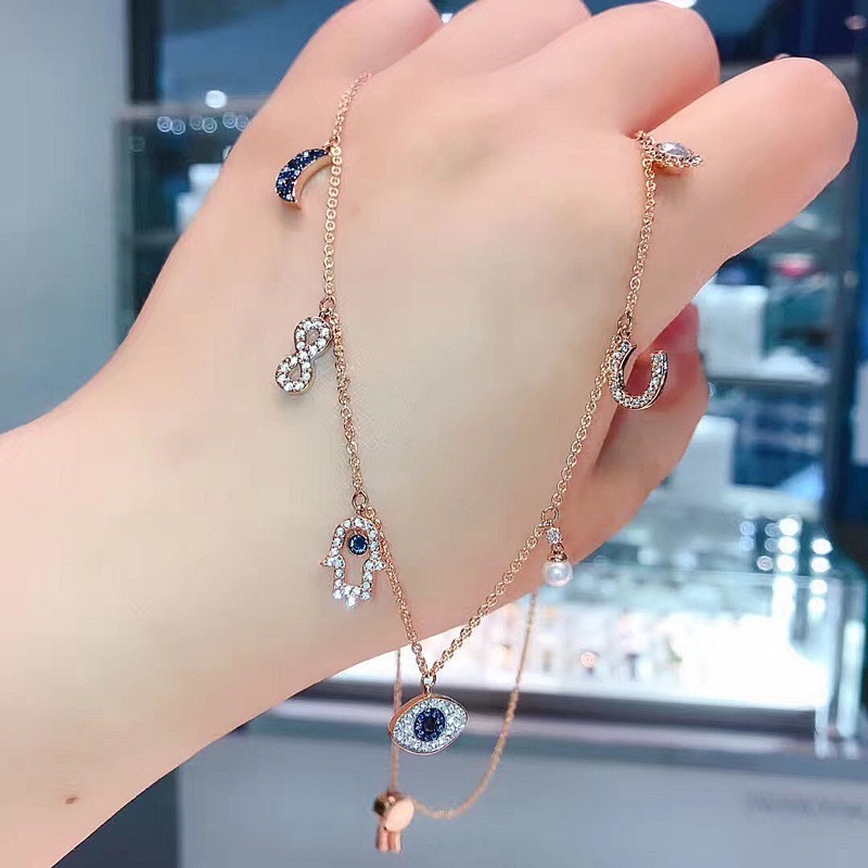 Swarovski crystal clavicle-the devil’s eye lucky palm necklace