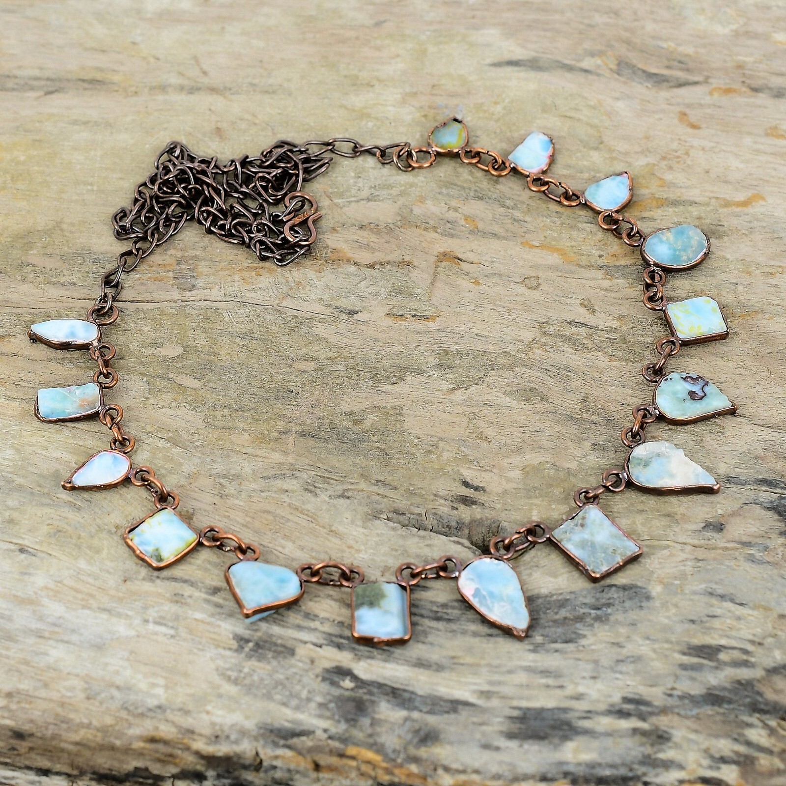 Larimar Rough Copper Electroformed Chain Adjustable Necklace For Women 18.0″