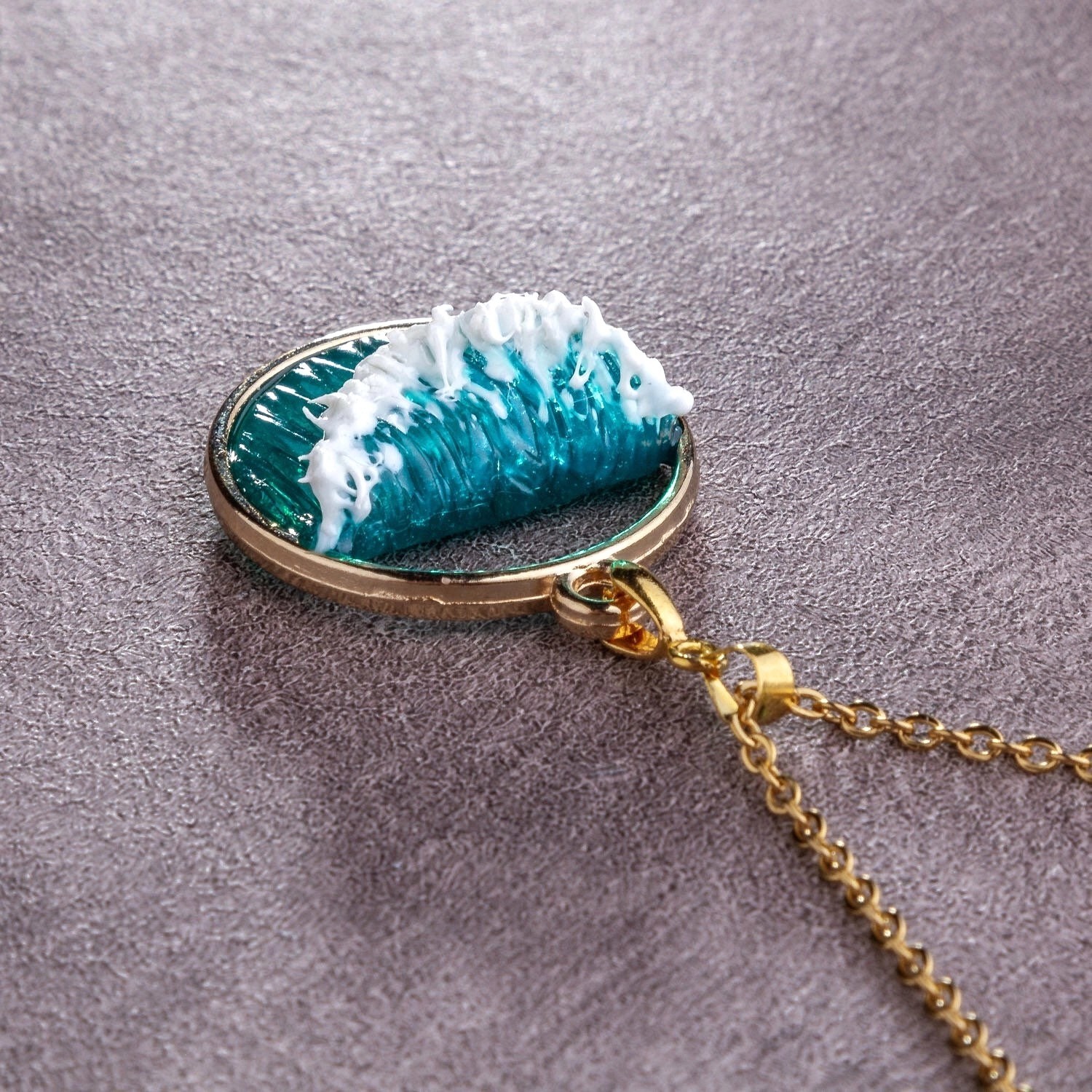 **Handmade Silver Ocean Wave Necklace Resin Sea Jewelry Gift for Her**