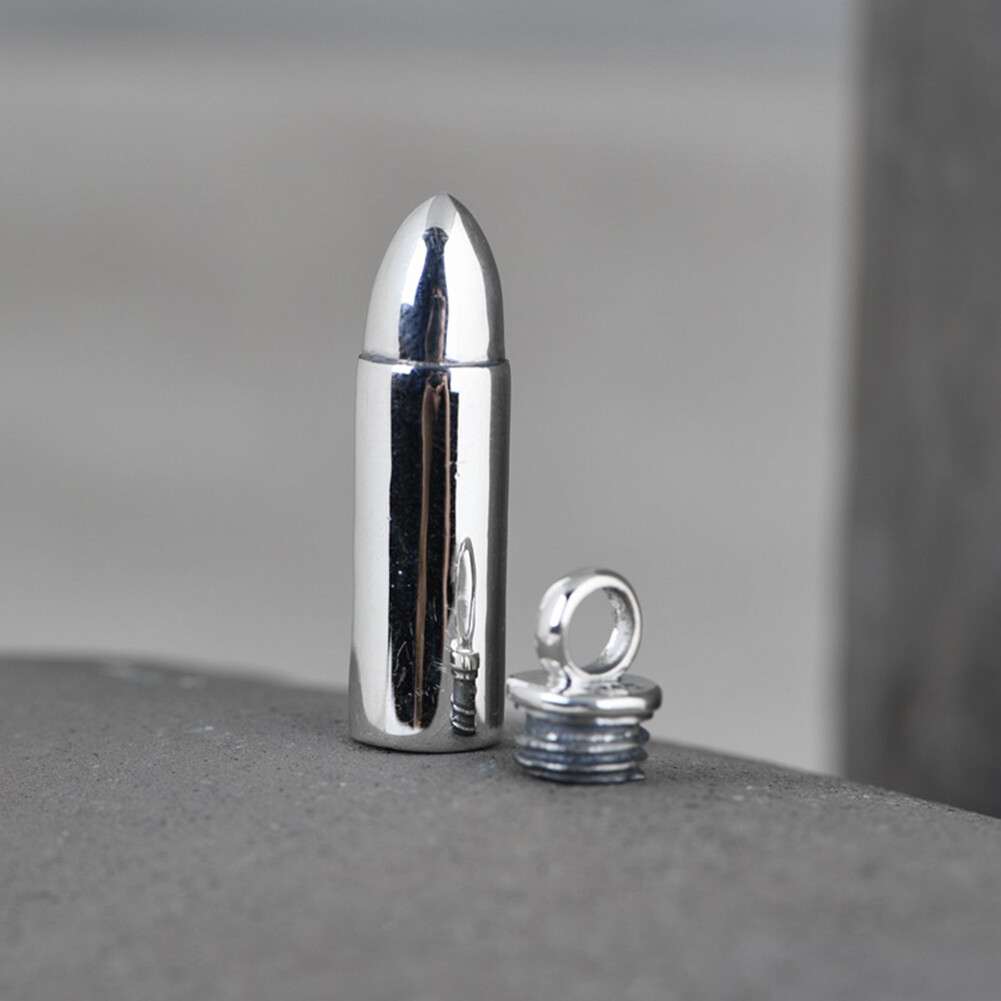 Mens Stainless Steel Necklace Open Bullet Pendant Pill Case Holder Male Jewelry