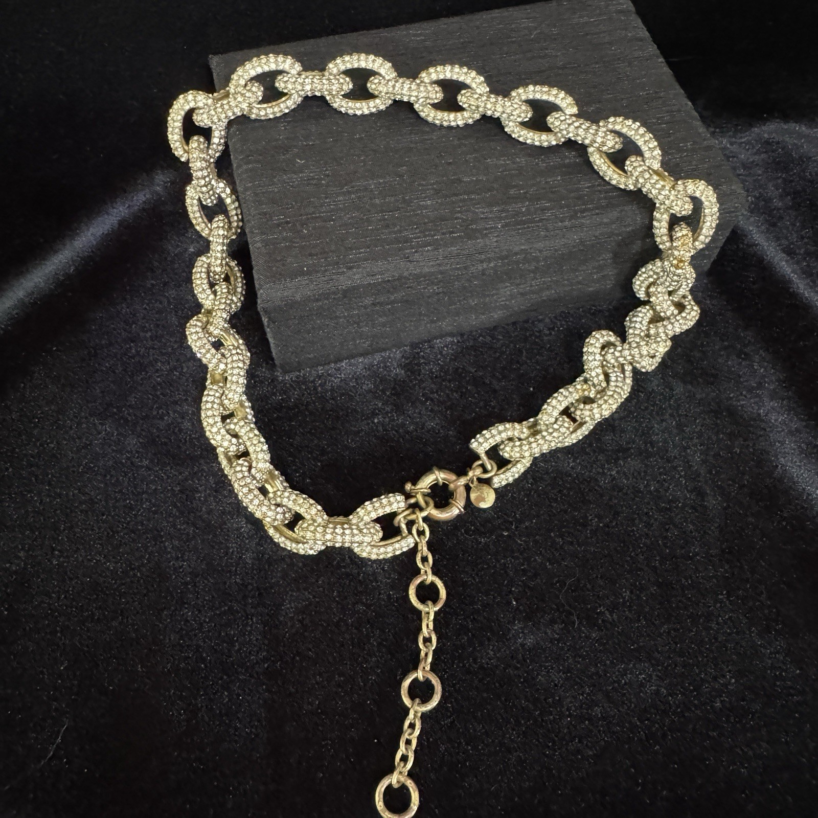 J Crew Pave Chain Necklace in Gold Crystal Rhinestones Pavé Chunky Glam 16-18”