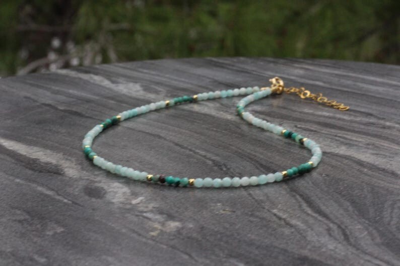 Blue Turquoise & Amazonite Faceted Round Gemstone Beads Handmade Necklaces 18”