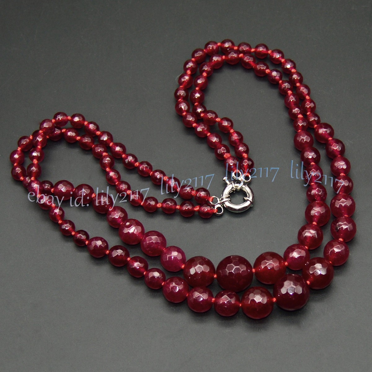 2 Rows 6-14mm Faceted Red Garnet Natural Gemstone Round Beads Necklace 17-18”