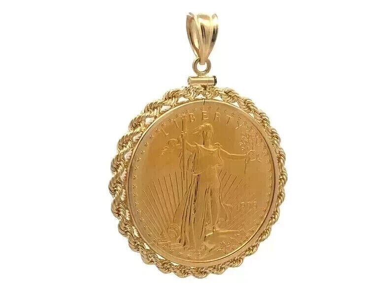 925 Sterling Silver 1993 American Eagle Liberty Pendant 14k Yellow Gold Plated