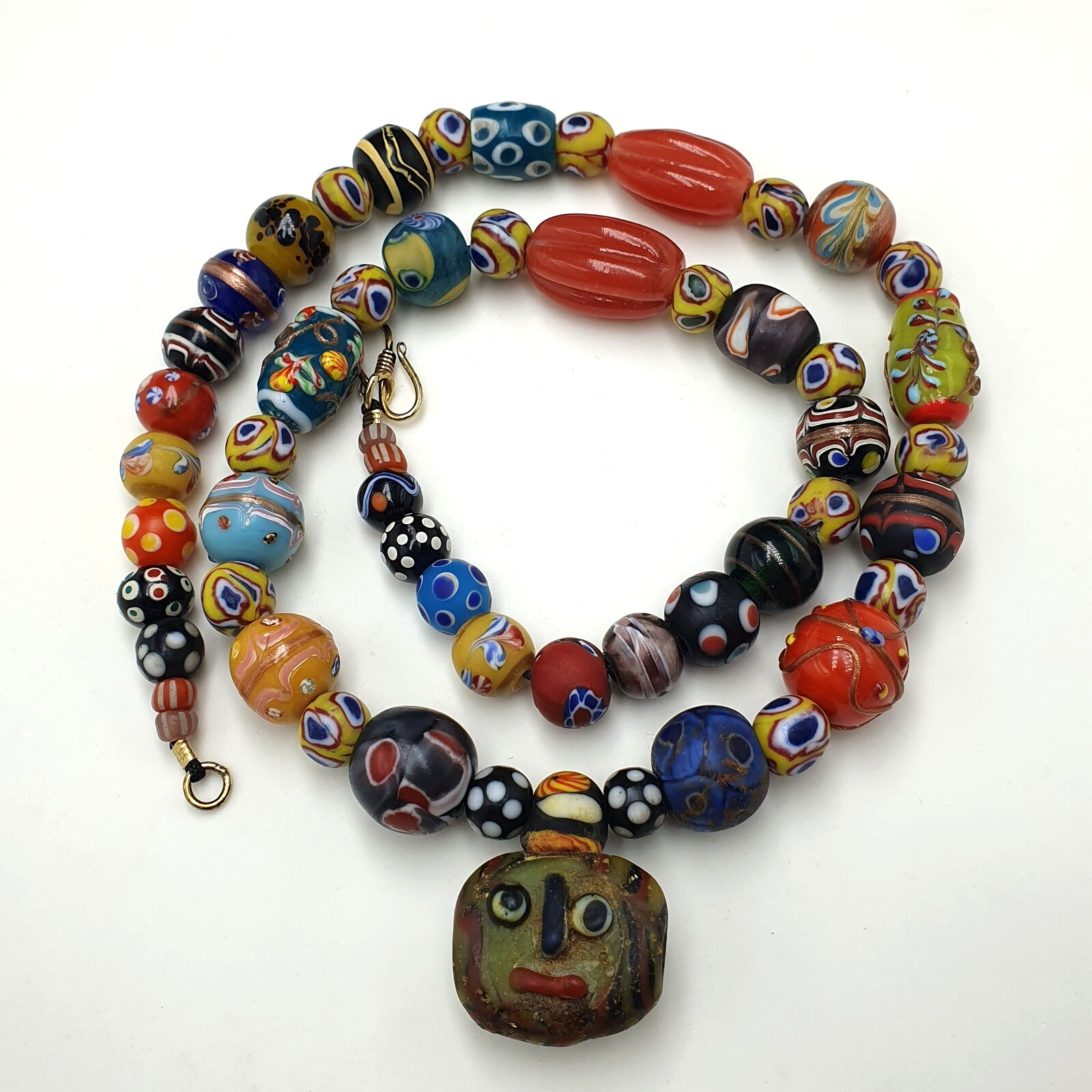 Vintage Venetian Style Mix Glass With Old Face Glass Pendant Necklace